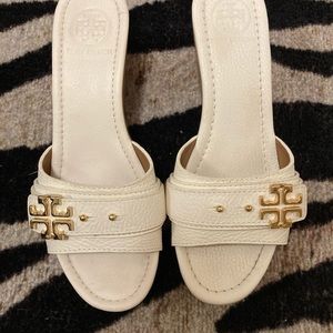 Tory Burch White Slip On Wedges